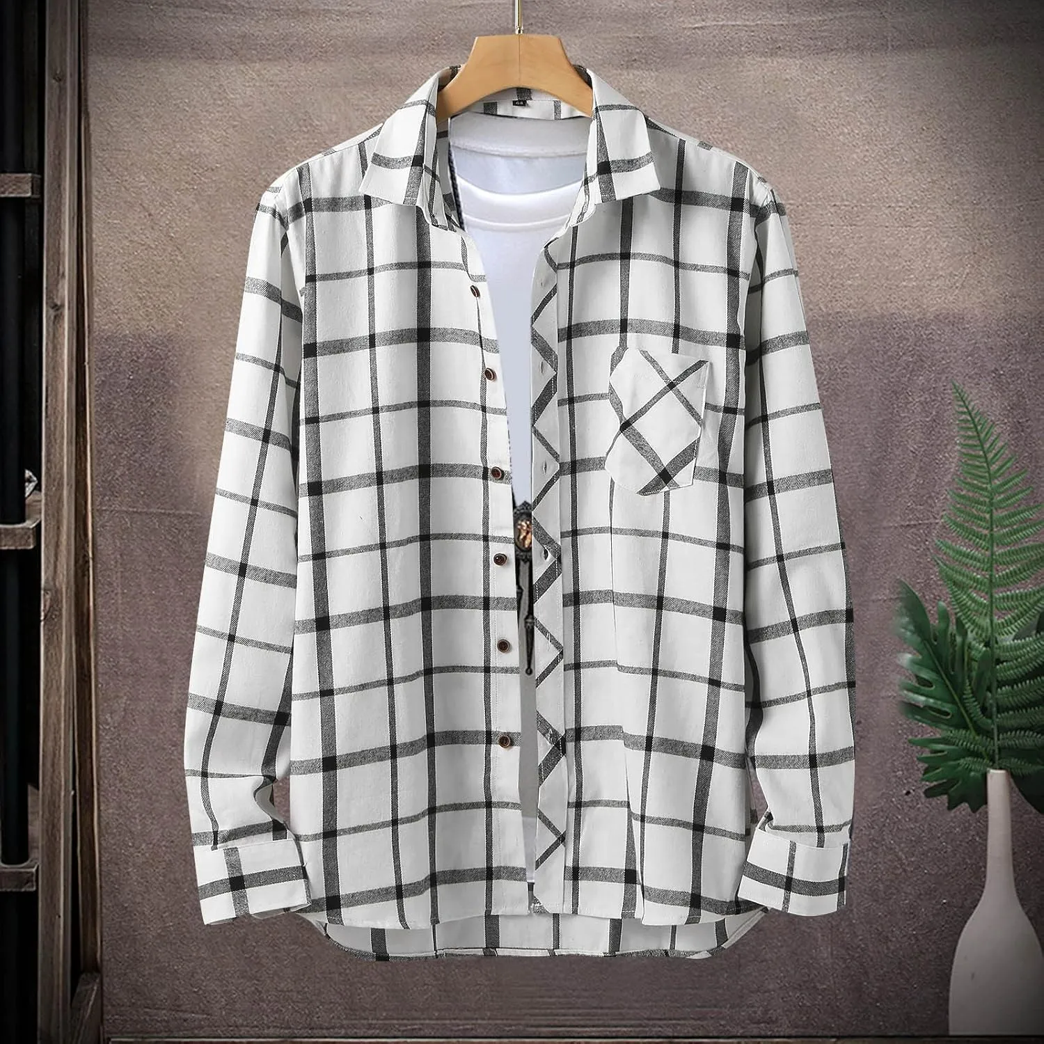 LCMTWX Men's Fleece Flannel Jackets Square Printing Lightweight Breathable Long Sleeve Lapel Formal Heavy Warm Fleece