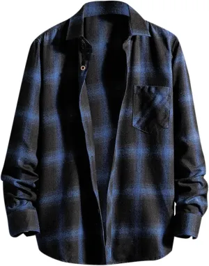 LCMTWX Men's Fleece Flannel Jackets Square Printing Lightweight Breathable Long Sleeve Lapel Formal Heavy Warm Fleece
