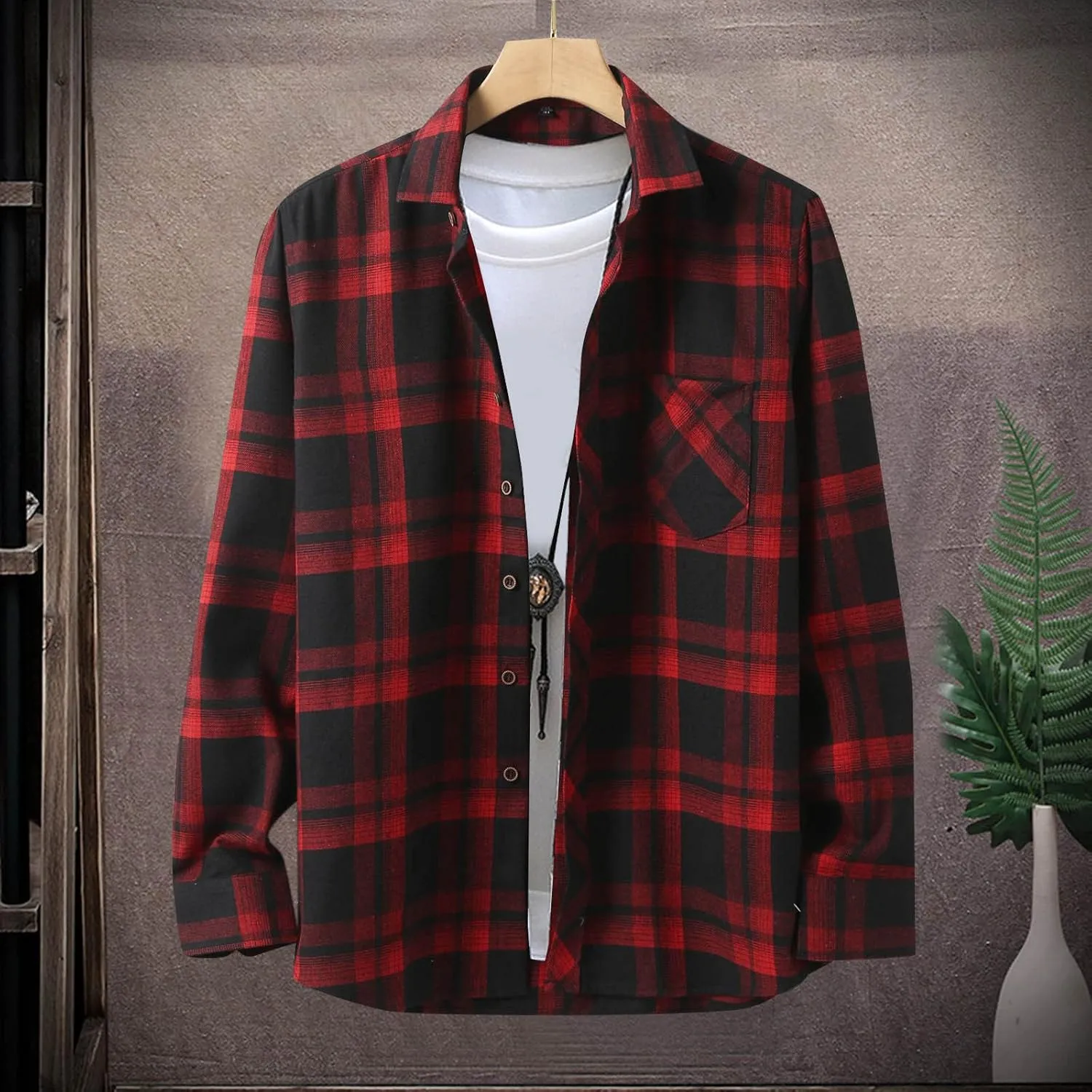 LCMTWX Men's Fleece Flannel Jackets Square Printing Lightweight Breathable Long Sleeve Lapel Formal Heavy Warm Fleece