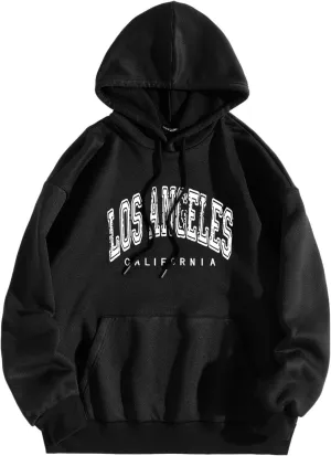 Letter Graphic Print Hoodie for Women Long Sleeve Casual Drawstring Sweatshirt Oversized Fall Pullover Top with Pocket