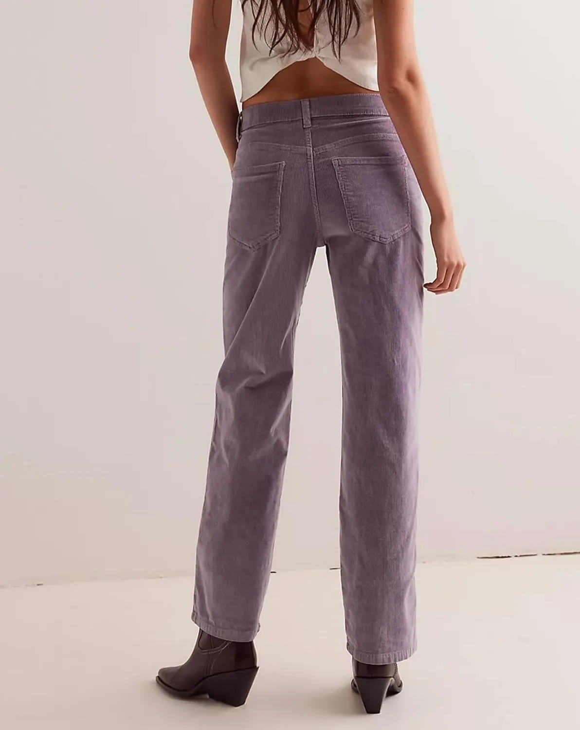 LifeShe Corduroy Pants for Women Casual Elastic Waisted Straight Leg Pant Loose Comfy Trousers with Pockets