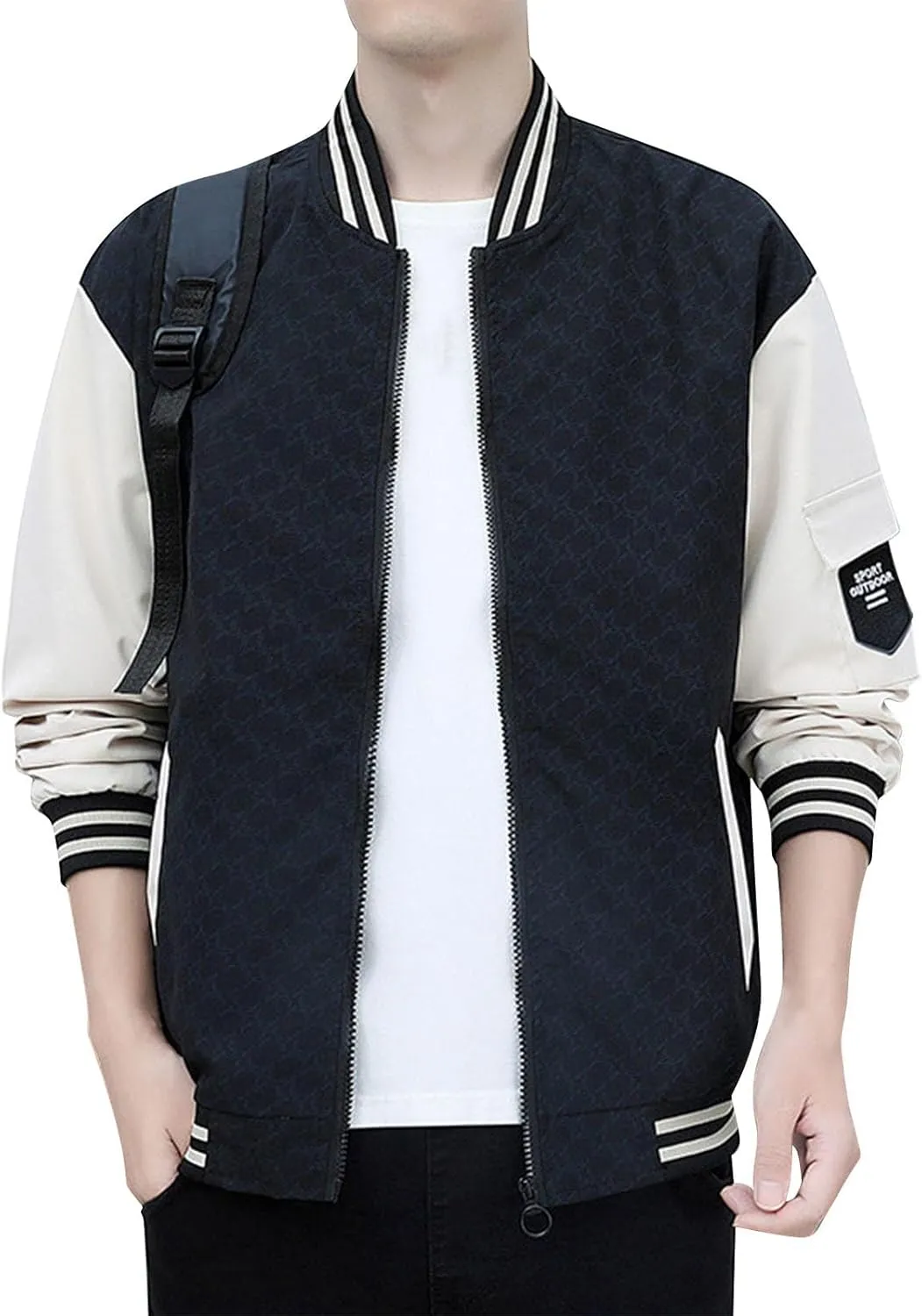 Lightweight Jacket for Men Casual Zip Up Textured Baseball Jackets HIking Cycling Jogg Bomber Jackets Coat Plus Size
