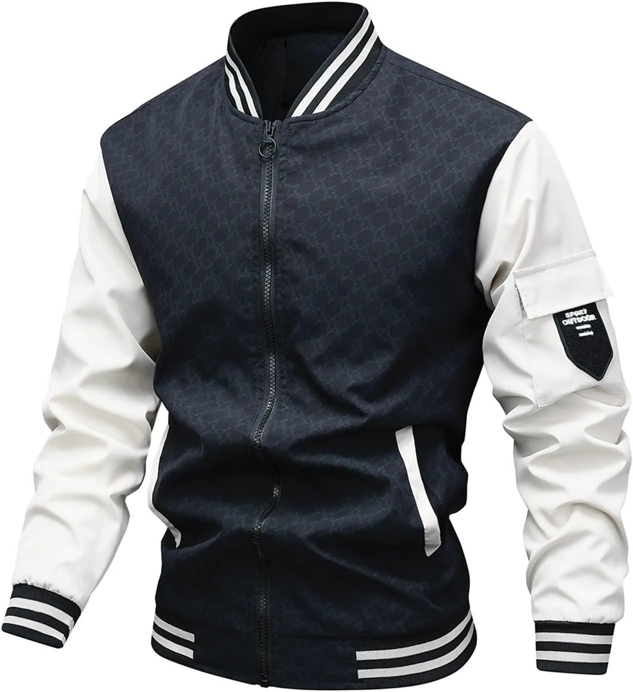 Lightweight Jacket for Men Casual Zip Up Textured Baseball Jackets HIking Cycling Jogg Bomber Jackets Coat Plus Size