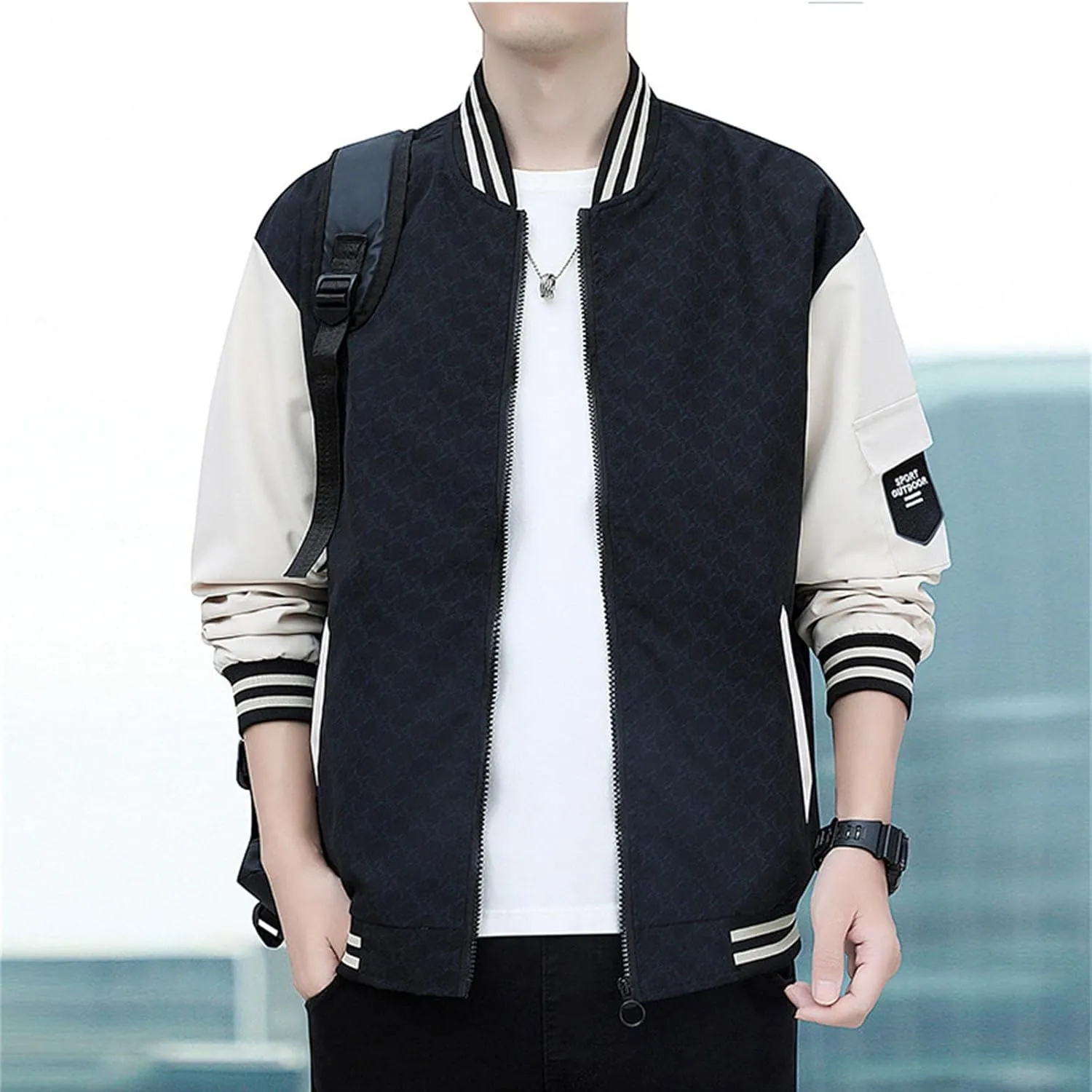 Lightweight Jacket for Men Casual Zip Up Textured Baseball Jackets HIking Cycling Jogg Bomber Jackets Coat Plus Size