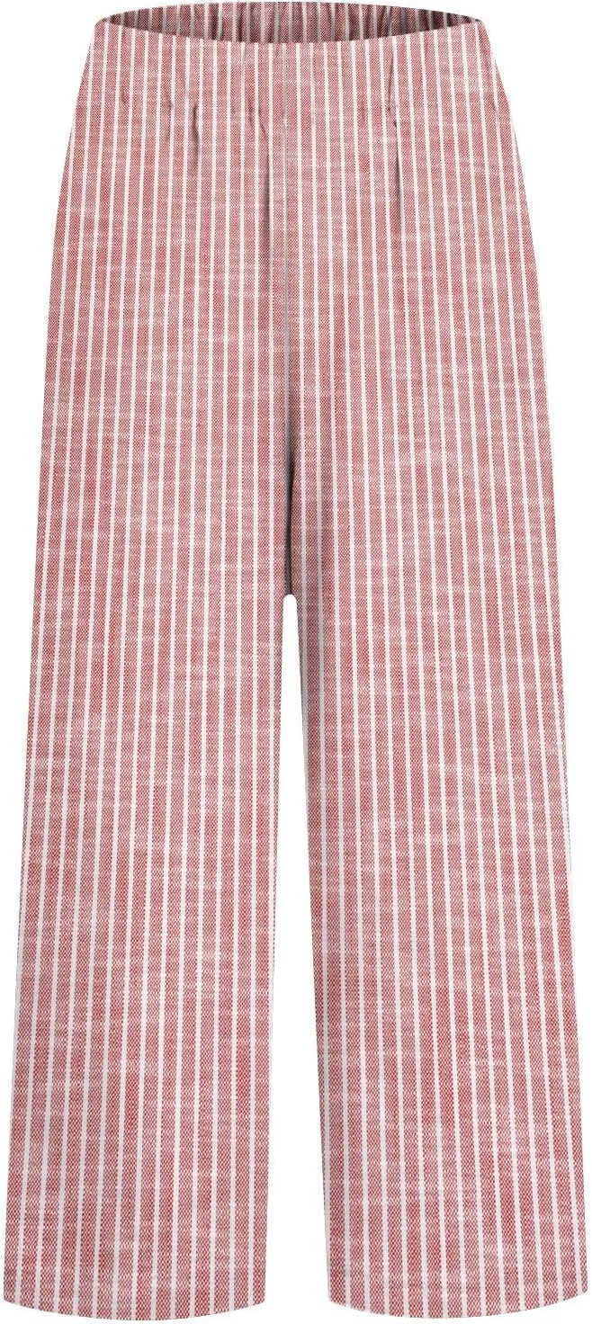 Linen Pants Women Striped Linen Pants Summer 2025 Womens Clothes for Beach Vacation Linen Straight Leg Palazzo Trousers