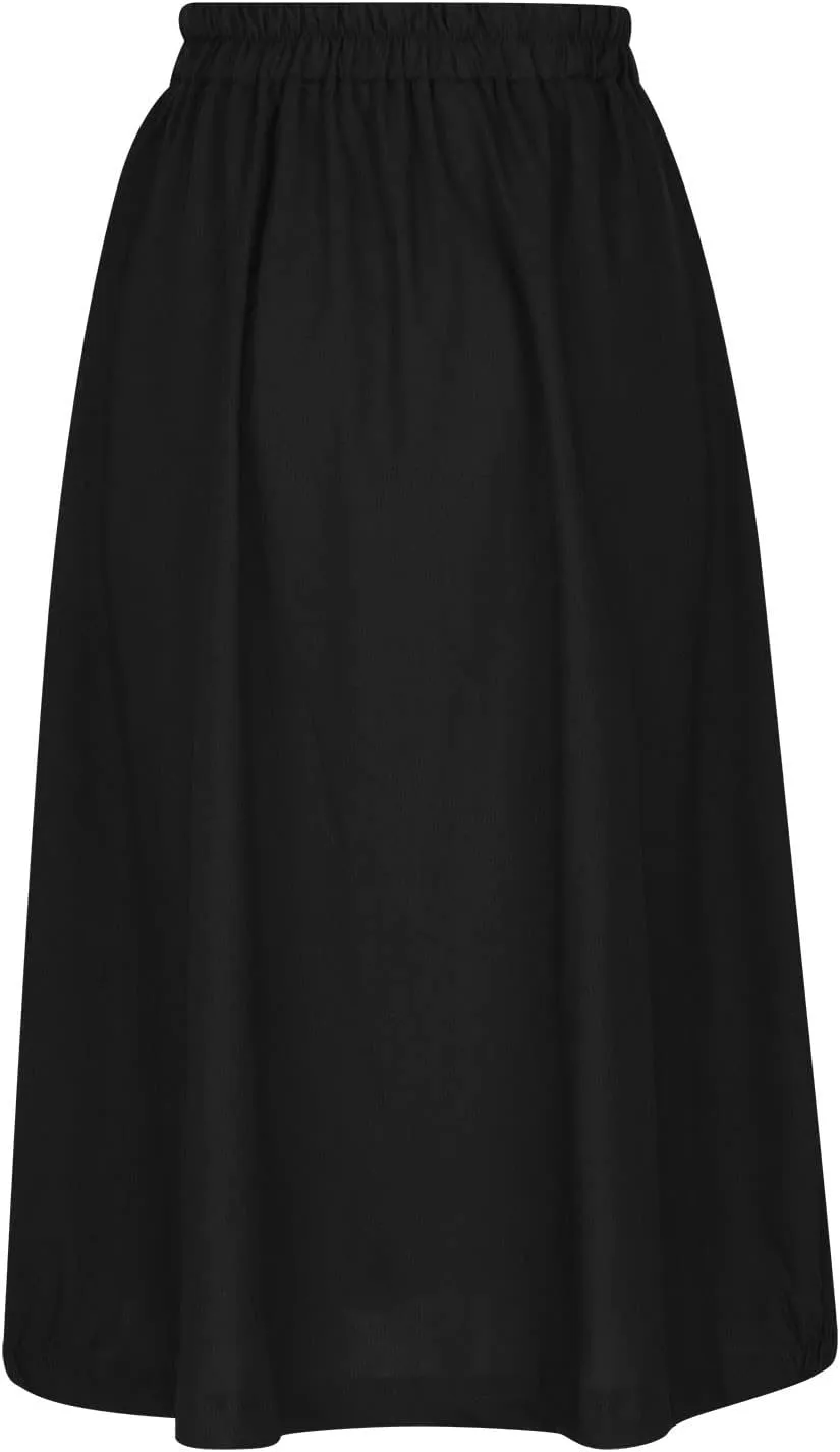 Linen Skirts for Women Button Front Elastic Waist A-Line Midi Skirt Summer Casual Flowy Swing Skirts with Pockets