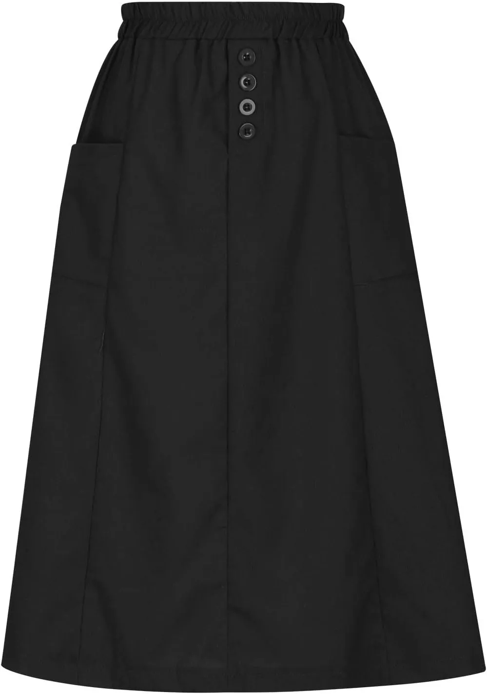 Linen Skirts for Women Button Front Elastic Waist A-Line Midi Skirt Summer Casual Flowy Swing Skirts with Pockets