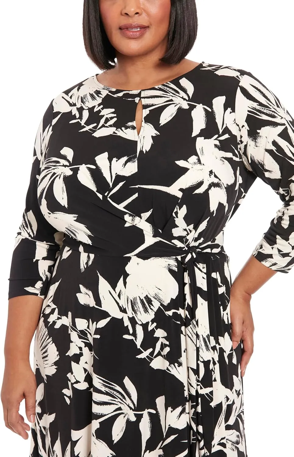 London Times Women's Keyhole Jewel Neck Side Tie Fit and Flare