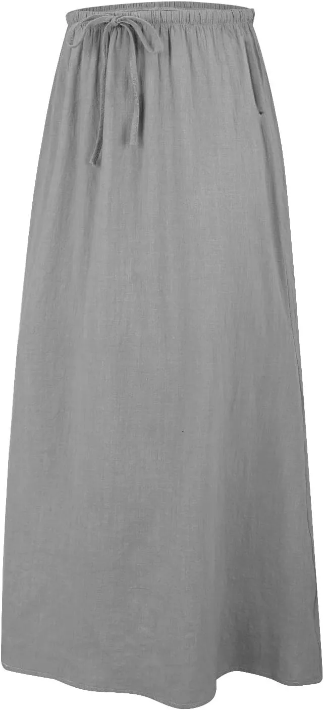 Long Skirts for Women Cotton Linen Boho Maxi Skirt Spring Summer Trendy Vacation Casual Flowy Drawstring Skirts