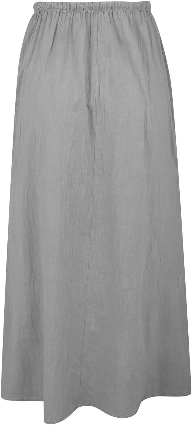 Long Skirts for Women Cotton Linen Boho Maxi Skirt Spring Summer Trendy Vacation Casual Flowy Drawstring Skirts