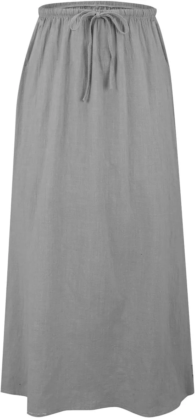 Long Skirts for Women Cotton Linen Boho Maxi Skirt Spring Summer Trendy Vacation Casual Flowy Drawstring Skirts