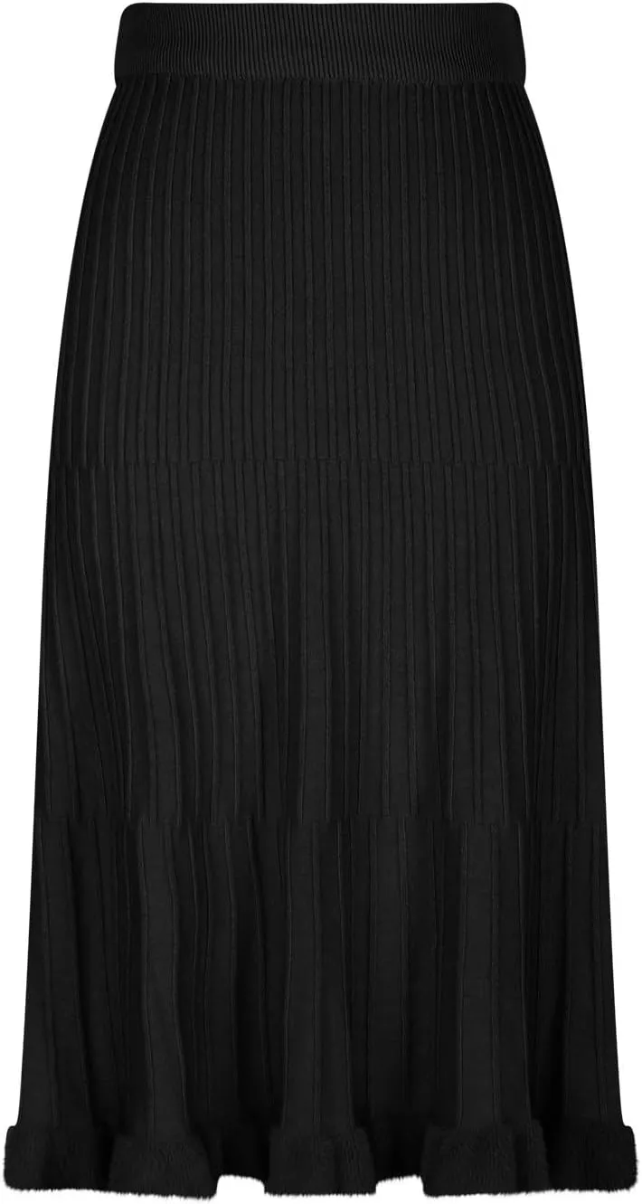 Long Skirts for Women Fall Casual High Waisted Ribbed Knit Midi Skirts Fashion Ruffle Pleated Knitted Half Skirt
