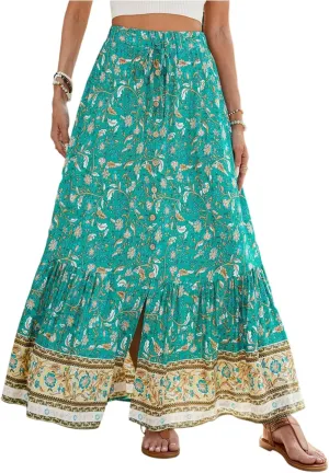 Long Skirts for Women,Wrap Drawstring Tiered Flowy Maxi Skirts 2025 Trendy Sexy Boho Skirt Spring Summer