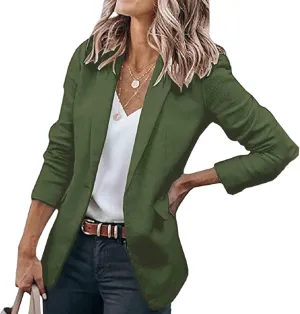 Long Sleeve Blazers for Women Casual Lapel Open Front Button Work Office Blazer Solid Color Suit Jackets with Pocket