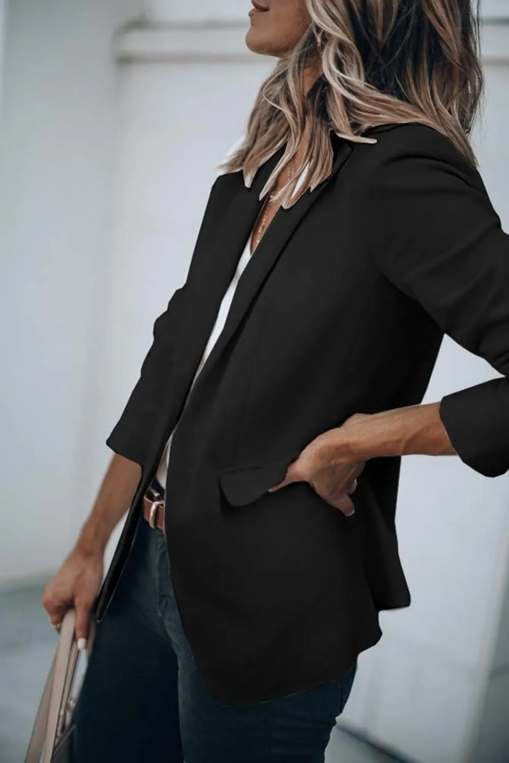 Long Sleeve Blazers for Women Casual Lapel Open Front Button Work Office Blazer Solid Color Suit Jackets with Pocket