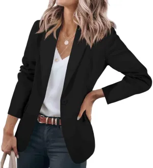 Long Sleeve Blazers for Women Casual Lapel Open Front Button Work Office Blazer Solid Color Suit Jackets with Pocket
