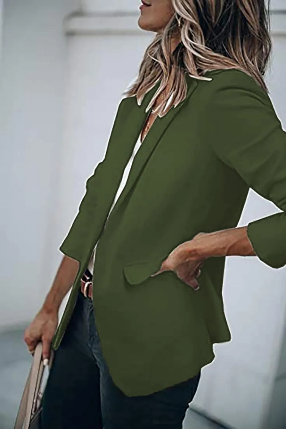 Long Sleeve Blazers for Women Casual Lapel Open Front Button Work Office Blazer Solid Color Suit Jackets with Pocket