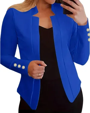 Long Sleeve Blazers for Women Casual Zip Up Open Front Blazers Business Elegant Solid Color Gold Button Blazer