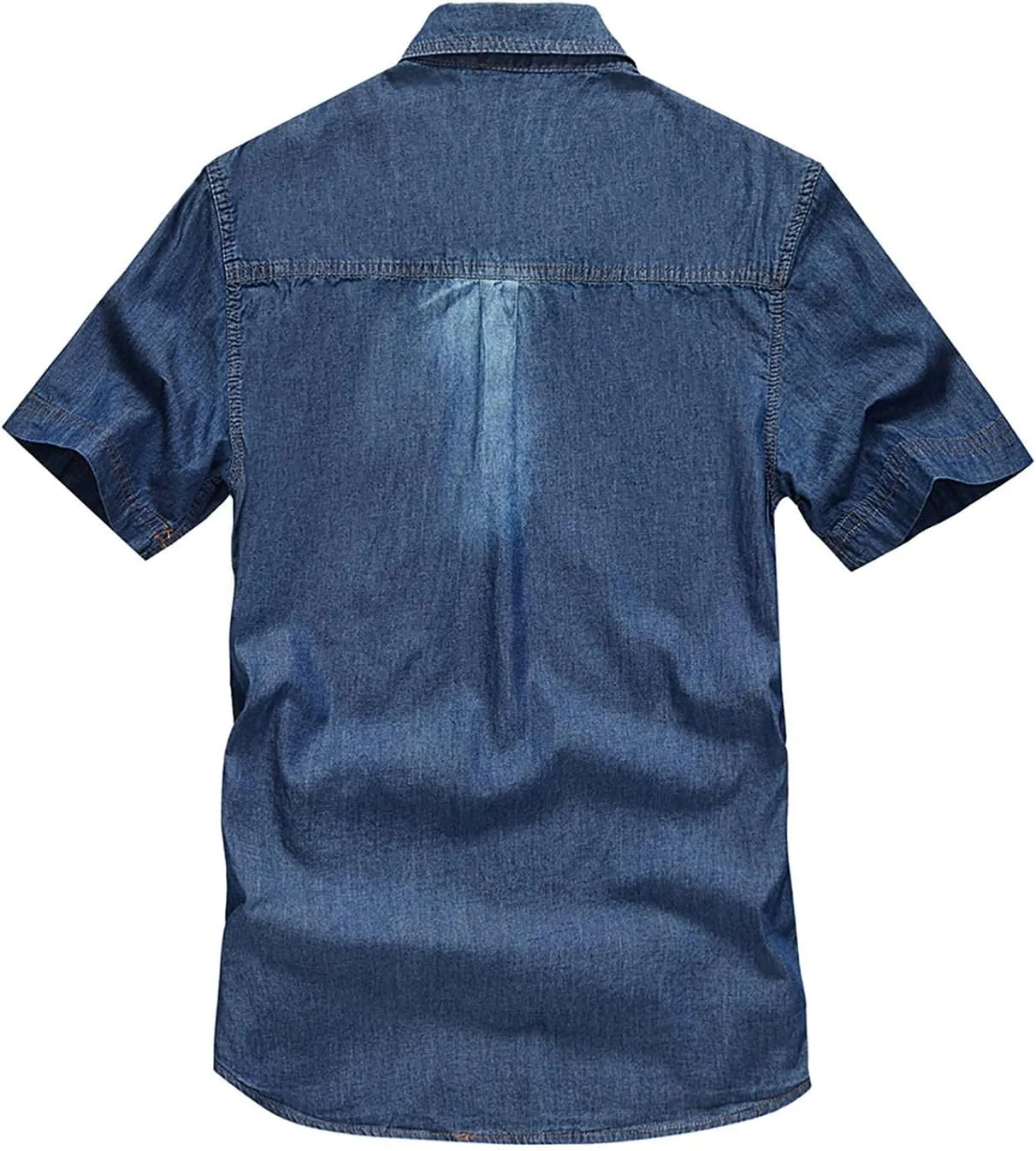 Maryia Men's Retro Distressed Denim Shirt Cotton Plus Size Short Sleeve Button Down Casual Lapel Washed Work Jean Shirt