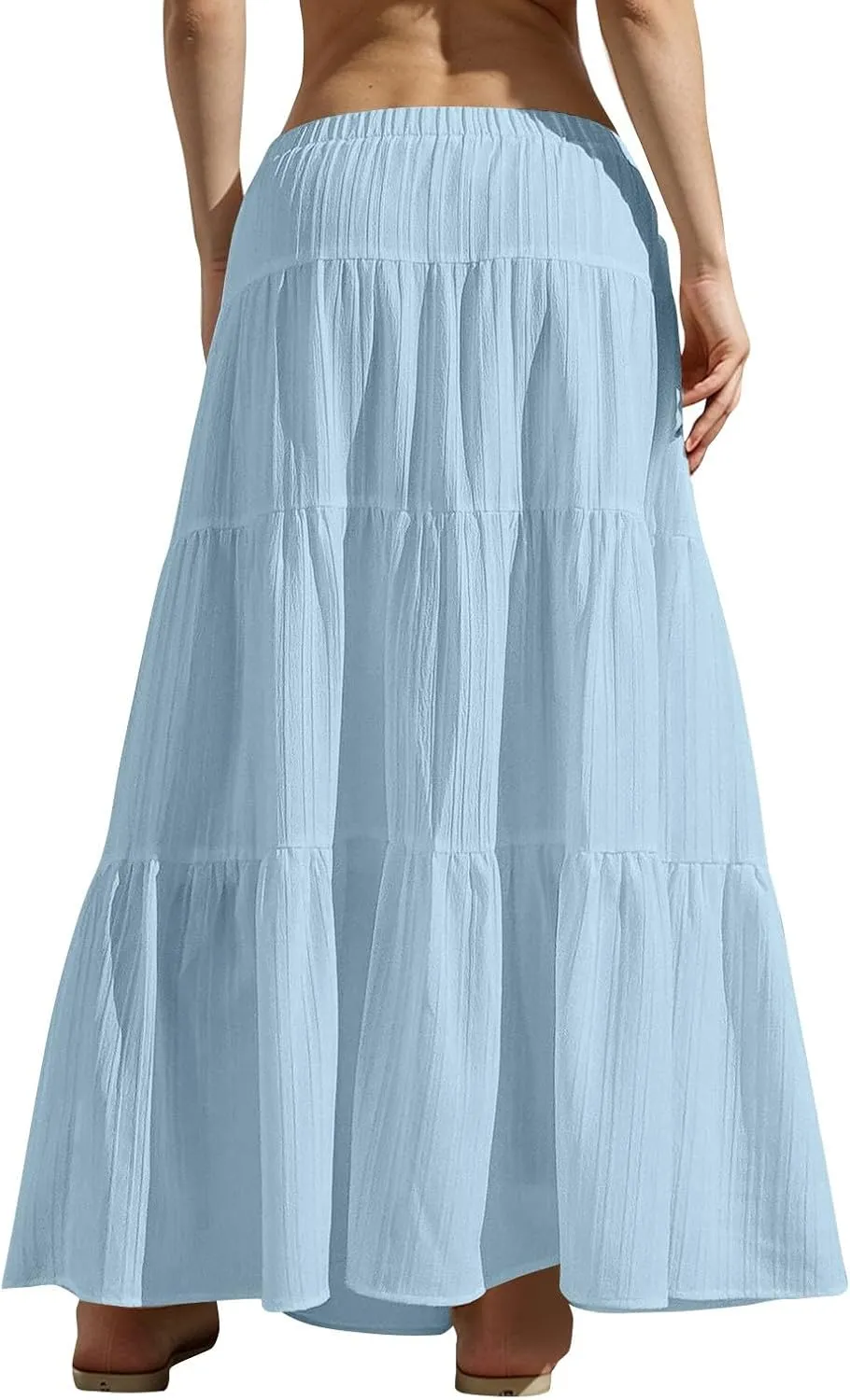Maxi Skirt for Women 2025 Vacation Boho Flowy Swing Tiered A-Line Maxi Skirts Elastic Waist Pleated Long Beach Dress