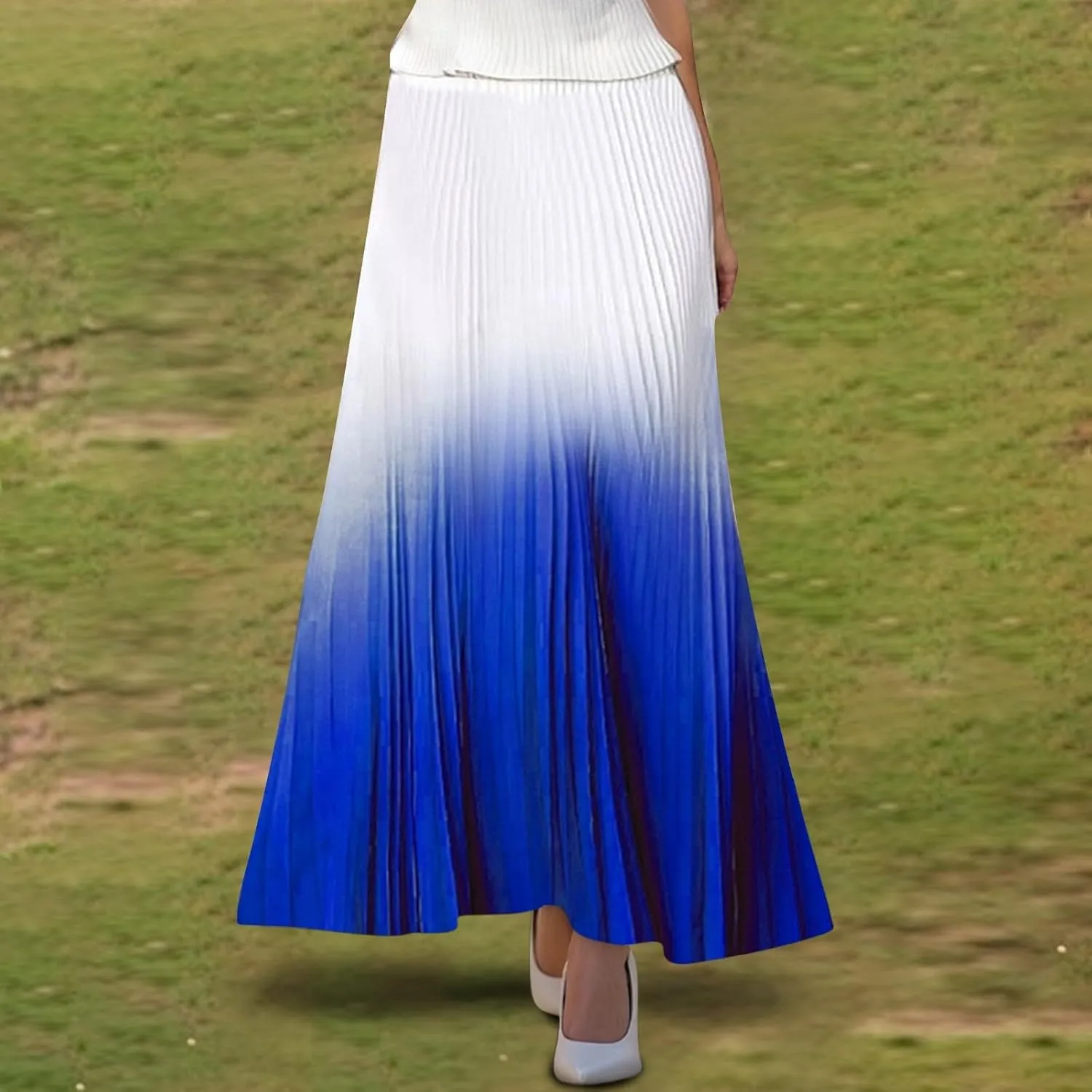 Maxi Skirts for Women 2025 Elastic Waist Peasant Trendy Business Casual Travel Pleated Beach Smocked Womens Floral Skirt