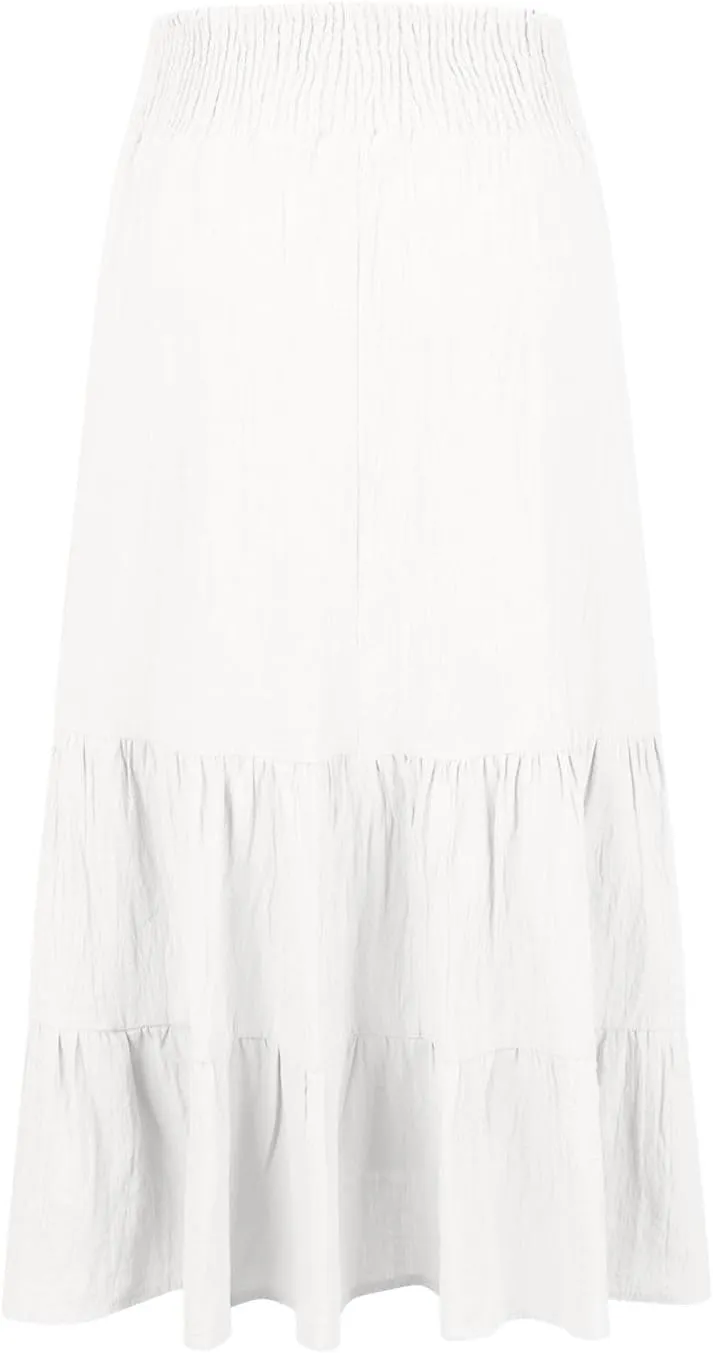 Maxi Skirts for Women Summer Boho Elastic High Waist Pleated Ruffle Tiered Skorts Casual Fashion Solid Flowy Skirt