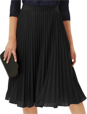 Maxi Skirts for Women Summer Casual Elastic High Waisted Pleated Skirt Flowy Solid Color Chiffon Swing A Line Skirt