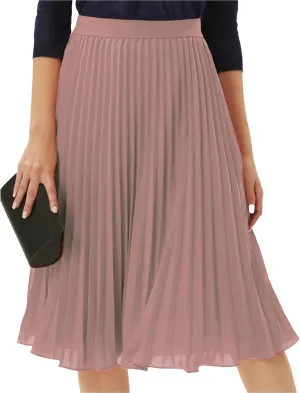 Maxi Skirts for Women Summer Casual Elastic High Waisted Pleated Skirt Flowy Solid Color Chiffon Swing A Line Skirt
