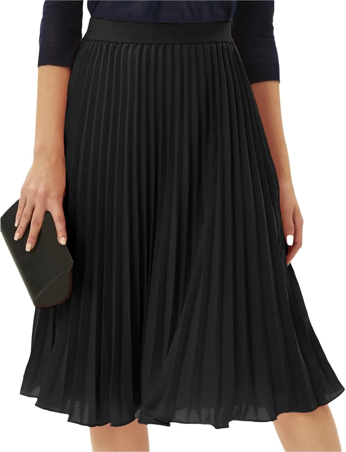 Maxi Skirts for Women Summer Casual Elastic High Waisted Pleated Skirt Flowy Solid Color Chiffon Swing A Line Skirt