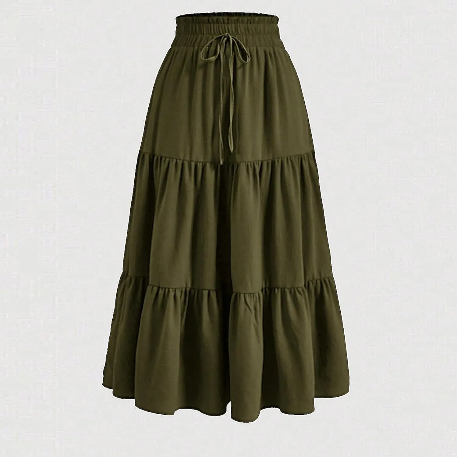Maxi Skirts for Women Trendy Summer A Line Long Skirt Drawstring High Waisted Tiered Flowy Pleated Skirt with Pockets