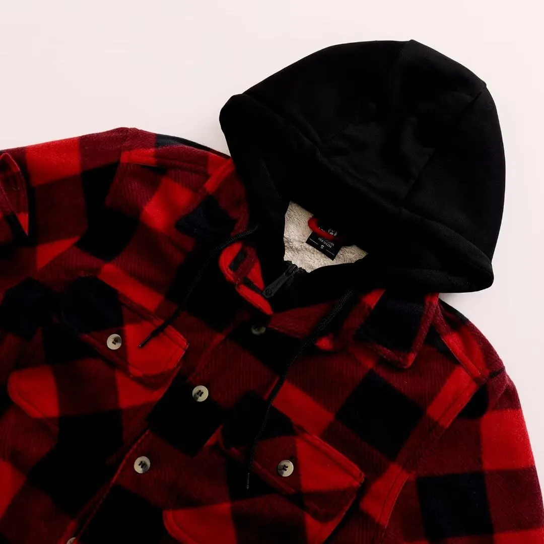 Men Heavy Thick Flannel Plaid Jacket Sherpa Fleece Lined Sweatshirt Big&Tall Hoodies Zip Up Winter Warm Coat