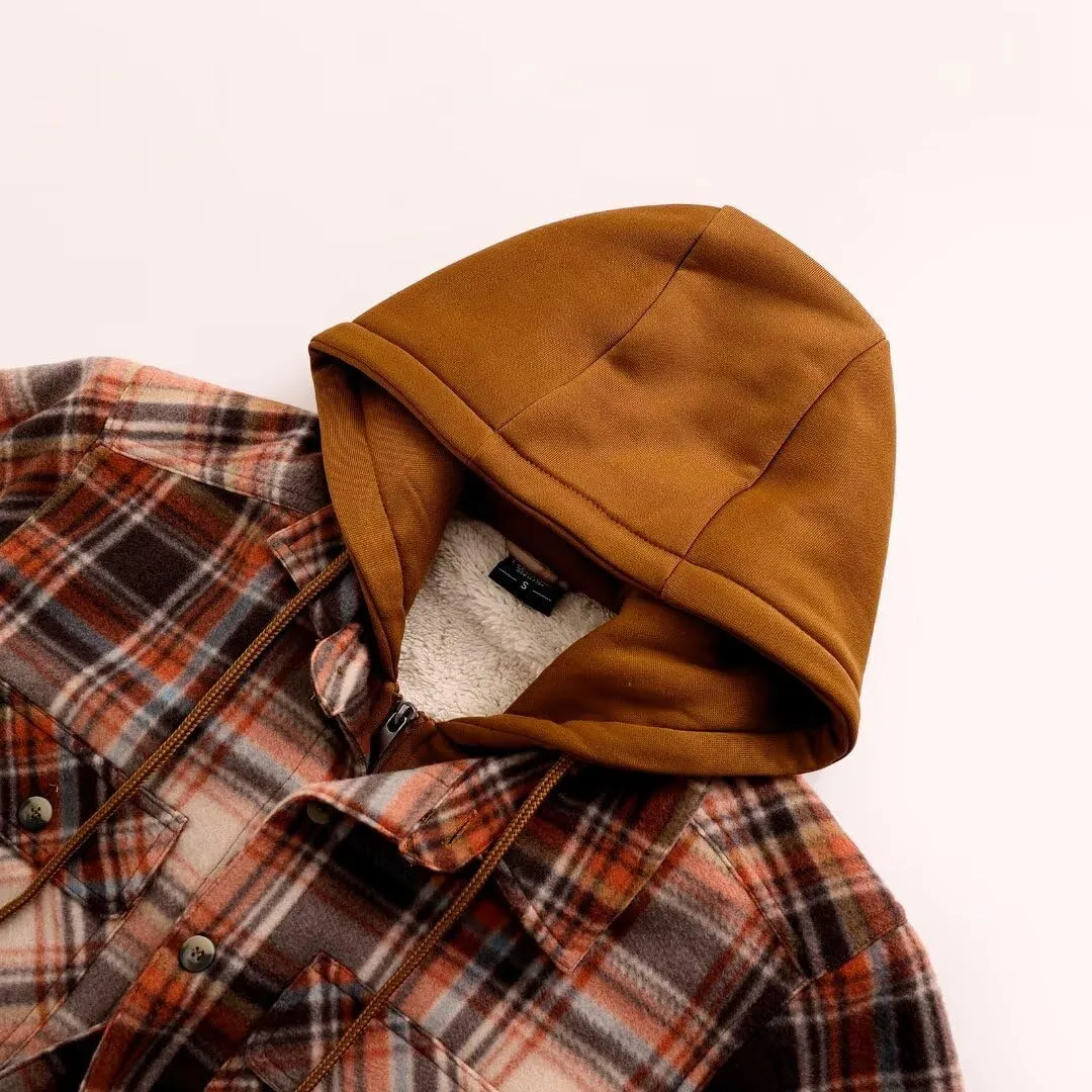 Men Heavy Thick Flannel Plaid Jacket Sherpa Fleece Lined Sweatshirt Big&Tall Hoodies Zip Up Winter Warm Coat