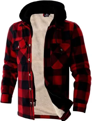 Men Heavy Thick Flannel Plaid Jacket Sherpa Fleece Lined Sweatshirt Big&Tall Hoodies Zip Up Winter Warm Coat