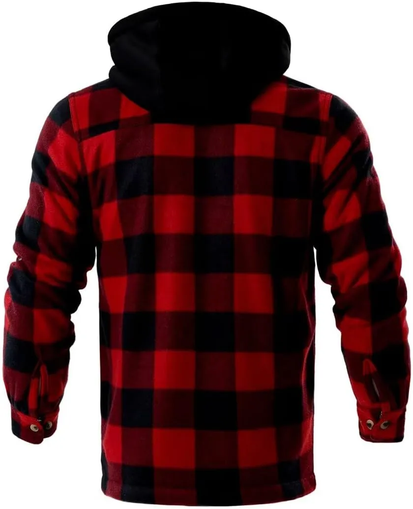 Men Heavy Thick Flannel Plaid Jacket Sherpa Fleece Lined Sweatshirt Big&Tall Hoodies Zip Up Winter Warm Coat