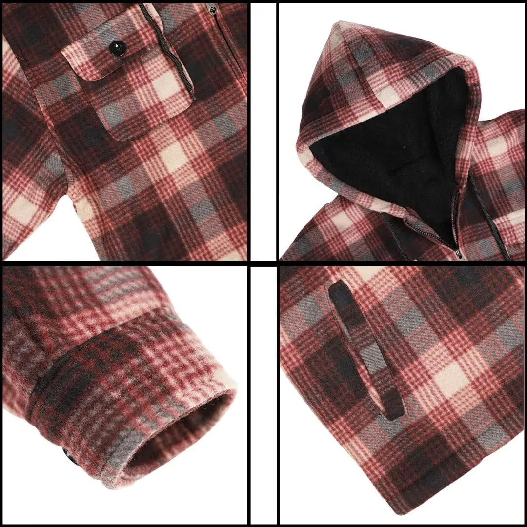 Men Heavy Thick Flannel Plaid Jacket Sherpa Fleece Lined Sweatshirt Big&Tall Hoodies Zip Up Winter Warm Coat