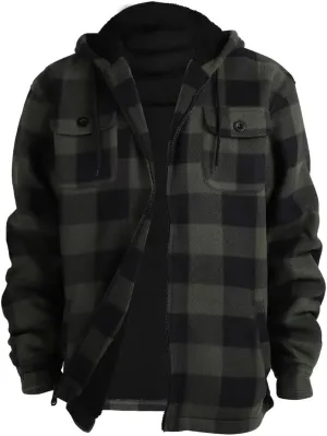 Men Heavy Thick Flannel Plaid Jacket Sherpa Fleece Lined Sweatshirt Big&Tall Hoodies Zip Up Winter Warm Coat