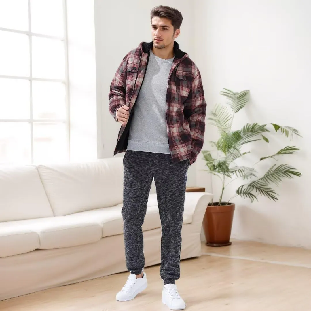 Men Heavy Thick Flannel Plaid Jacket Sherpa Fleece Lined Sweatshirt Big&Tall Hoodies Zip Up Winter Warm Coat