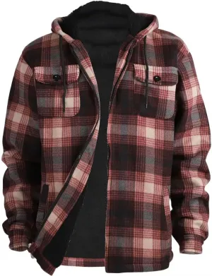 Men Heavy Thick Flannel Plaid Jacket Sherpa Fleece Lined Sweatshirt Big&Tall Hoodies Zip Up Winter Warm Coat