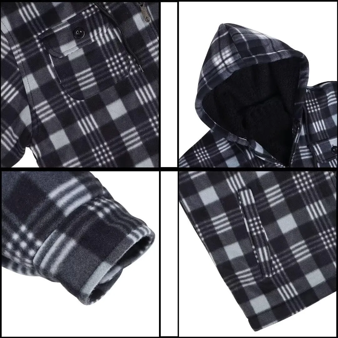 Men Heavy Thick Flannel Plaid Jacket Sherpa Fleece Lined Sweatshirt Big&Tall Hoodies Zip Up Winter Warm Coat