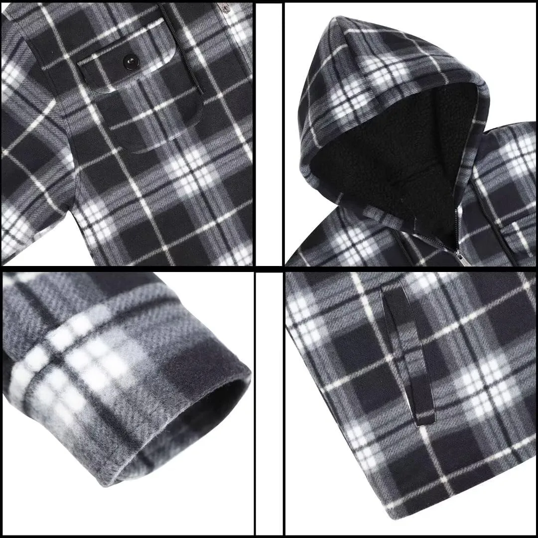 Men Heavy Thick Flannel Plaid Jacket Sherpa Fleece Lined Sweatshirt Big&Tall Hoodies Zip Up Winter Warm Coat