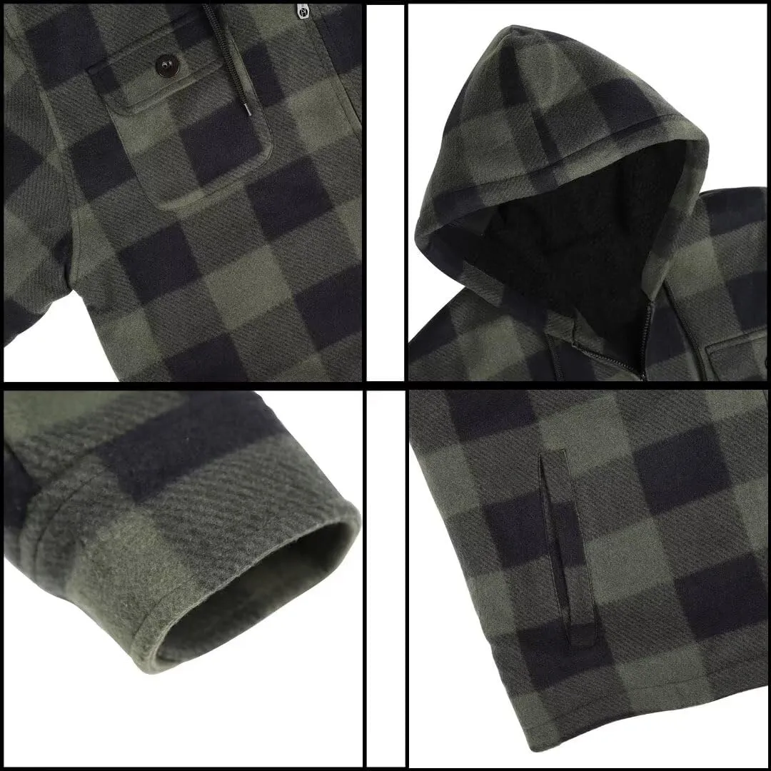 Men Heavy Thick Flannel Plaid Jacket Sherpa Fleece Lined Sweatshirt Big&Tall Hoodies Zip Up Winter Warm Coat