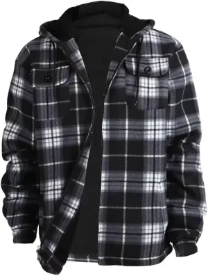 Men Heavy Thick Flannel Plaid Jacket Sherpa Fleece Lined Sweatshirt Big&Tall Hoodies Zip Up Winter Warm Coat