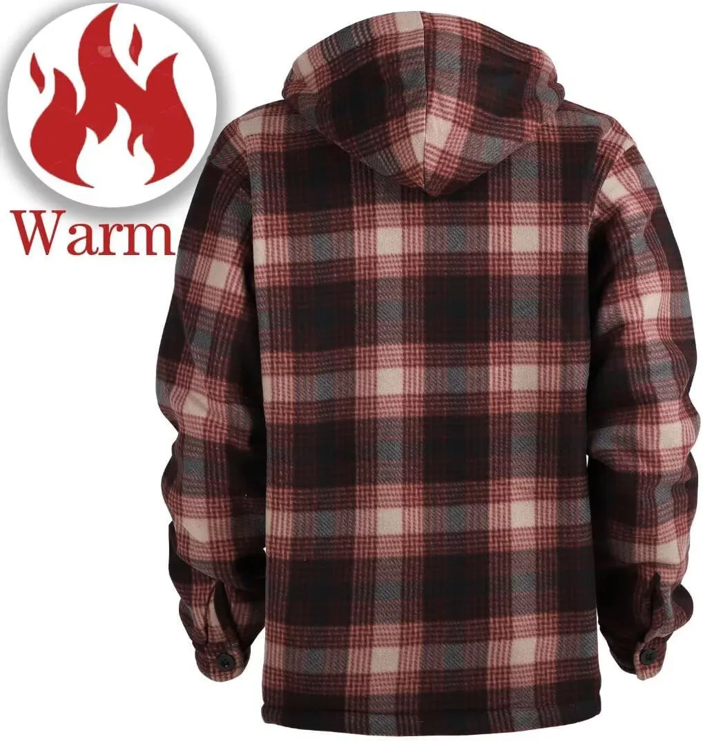 Men Heavy Thick Flannel Plaid Jacket Sherpa Fleece Lined Sweatshirt Big&Tall Hoodies Zip Up Winter Warm Coat