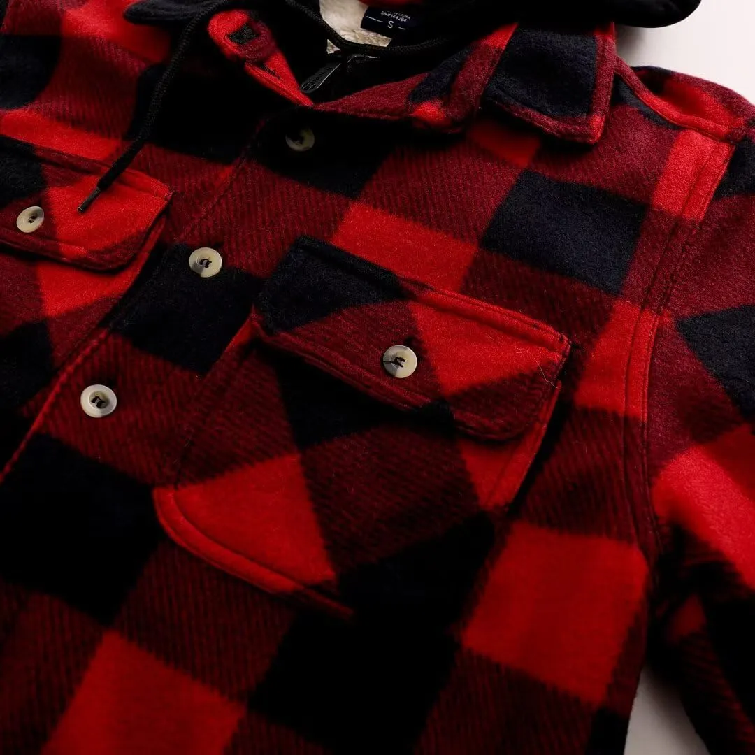 Men Heavy Thick Flannel Plaid Jacket Sherpa Fleece Lined Sweatshirt Big&Tall Hoodies Zip Up Winter Warm Coat
