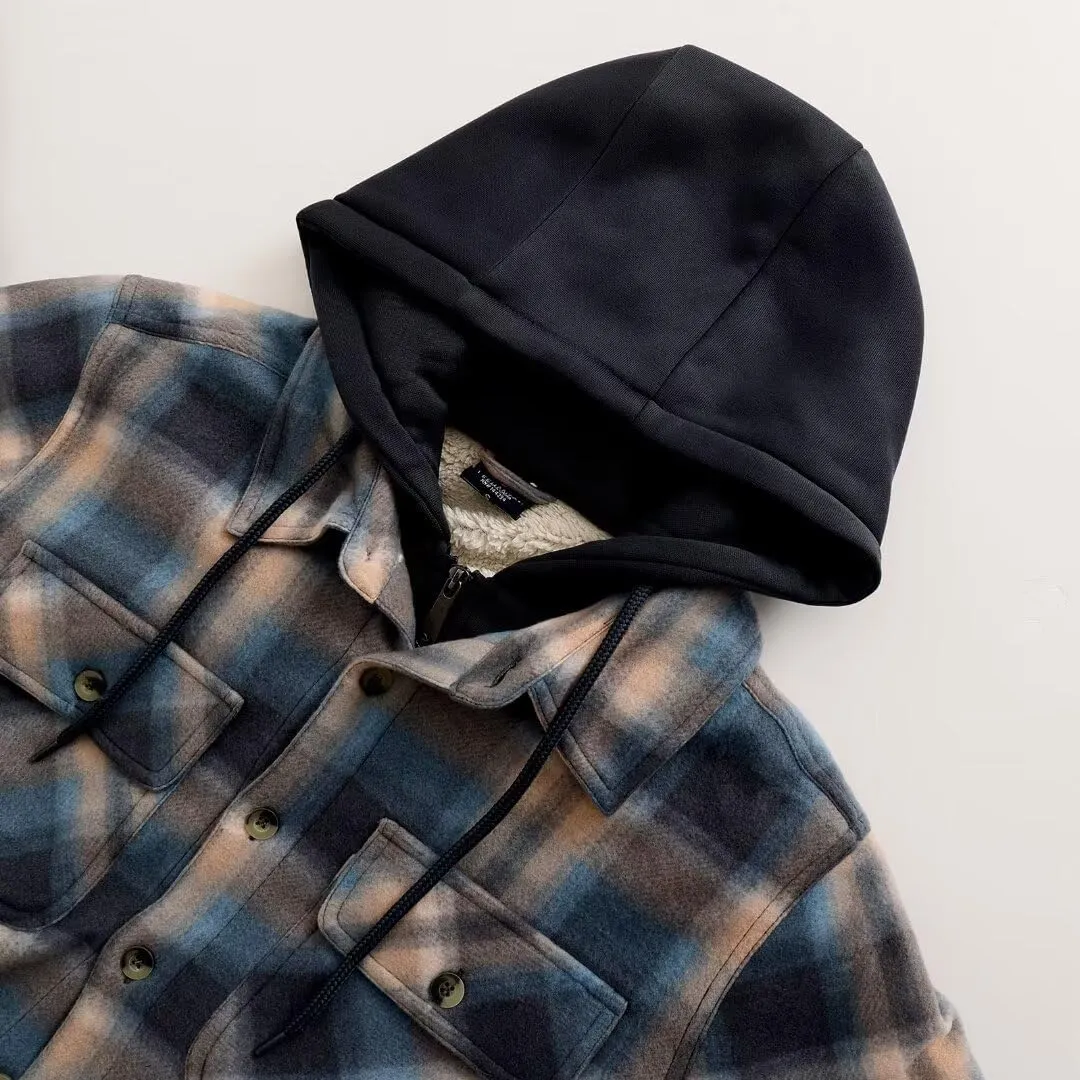 Men Heavy Thick Flannel Plaid Jacket Sherpa Fleece Lined Sweatshirt Big&Tall Hoodies Zip Up Winter Warm Coat