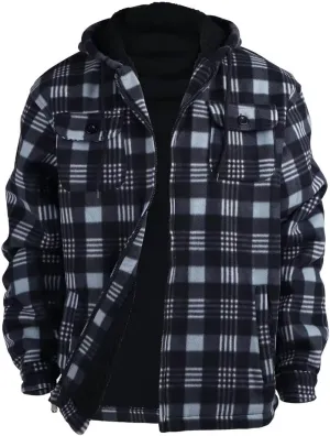 Men Heavy Thick Flannel Plaid Jacket Sherpa Fleece Lined Sweatshirt Big&Tall Hoodies Zip Up Winter Warm Coat