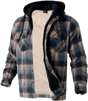 Men Heavy Thick Flannel Plaid Jacket Sherpa Fleece Lined Sweatshirt Big&Tall Hoodies Zip Up Winter Warm Coat