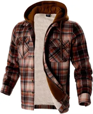 Men Heavy Thick Flannel Plaid Jacket Sherpa Fleece Lined Sweatshirt Big&Tall Hoodies Zip Up Winter Warm Coat