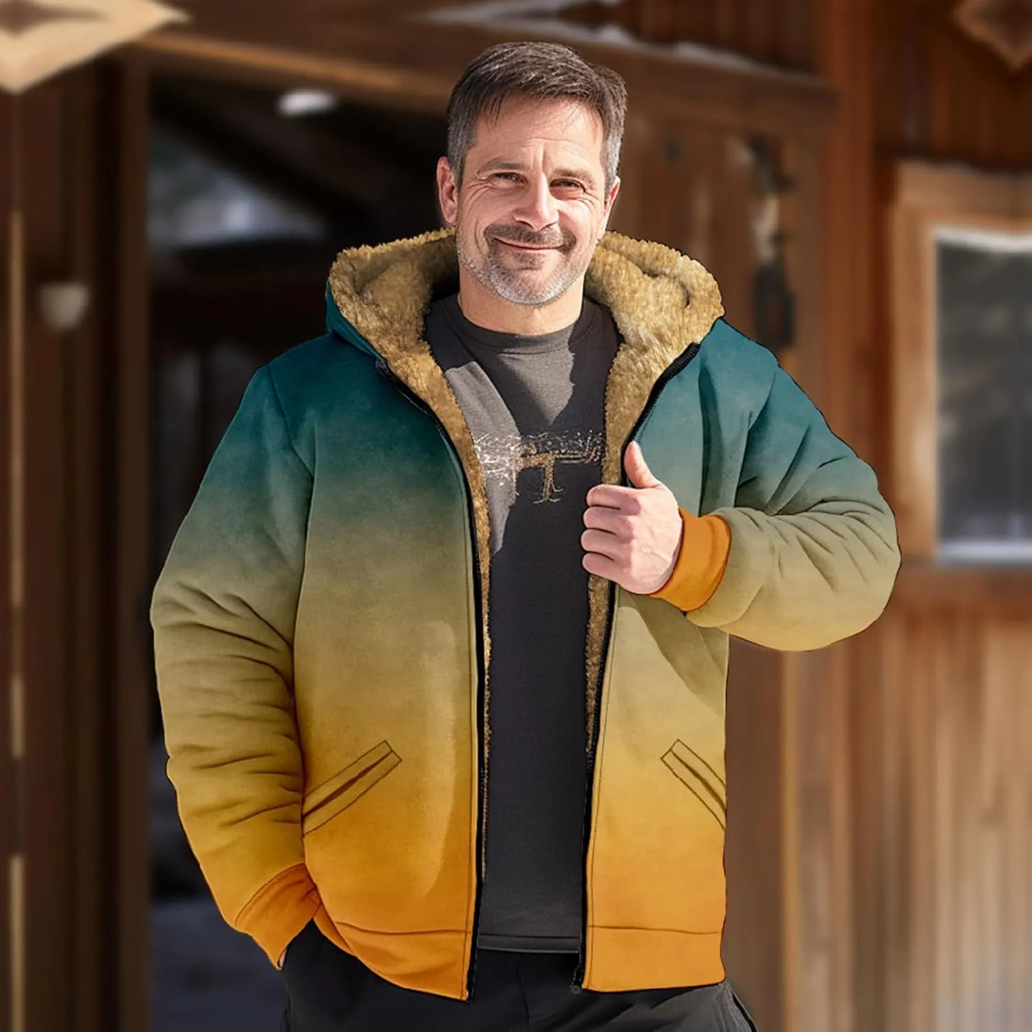 Men Hoodie Zip Up Winter Sherpa Lined Sweatshirt Sherpa Lined Full Zip Hoodie Heavyweight Thick Warm Fleece Jacket
