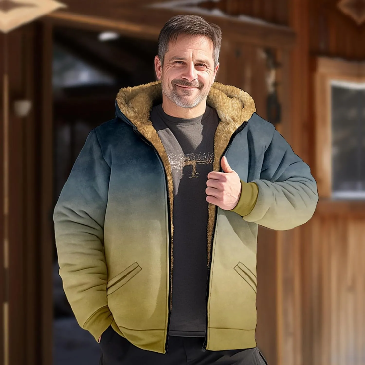Men Hoodie Zip Up Winter Sherpa Lined Sweatshirt Sherpa Lined Full Zip Hoodie Heavyweight Thick Warm Fleece Jacket